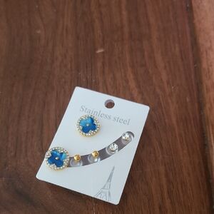Fashion Jewelry Blue and Gold Earrings